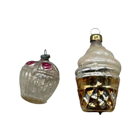 Vintage Glass Christmas Ornaments ice cream Cupcake Cherry Design 1.5-2.5" READ - Picture 1 of 8